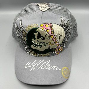 Vintage Cliff Raven Hat Gray Ed Hardy Japanese tattoo Snap back Trucker Cap 90s
